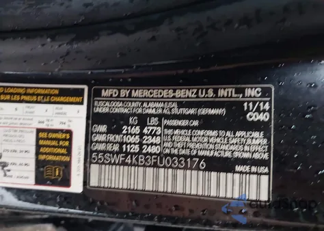 2015 Mercedes-Benz C 300 Sport 4Matic from USA, damaged, VIN 55SWF4KB3FU033176